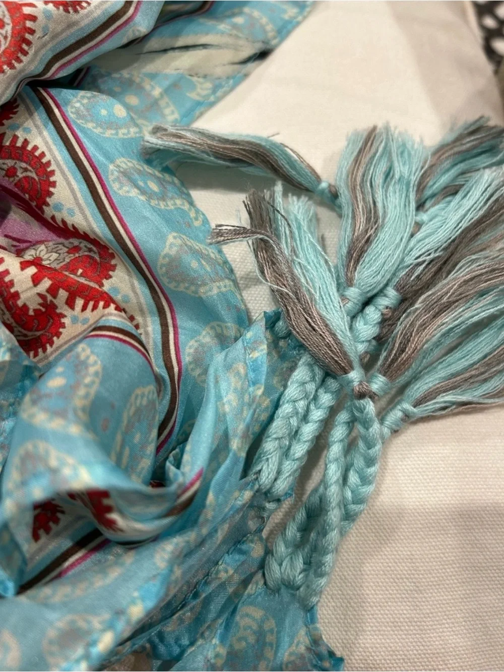 Johnny Was Blue Floral Paisley Throw with Red Accents